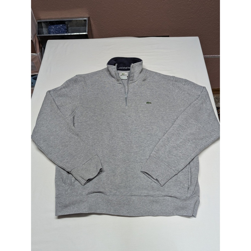 Lacoste Womens Quarter Zip Pullover Sweatshirt Gray Size 6 Embroidered Logo